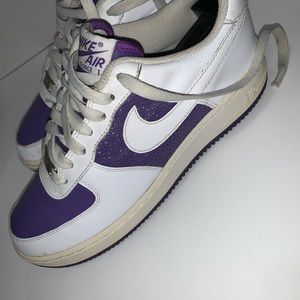 Purple and white Air Force ones